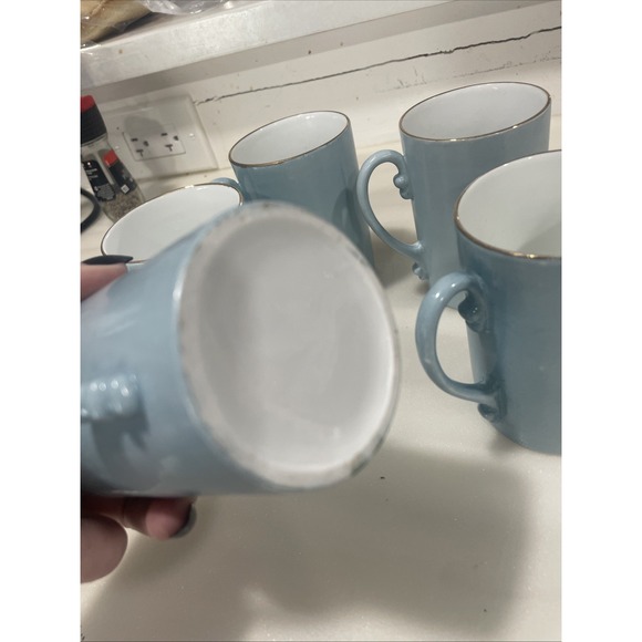 VTG Hand Paint Blue Iris Flower Porcelain Mugs Set of 5 Gold Rim Cottagecore Art - Picture 8 of 11